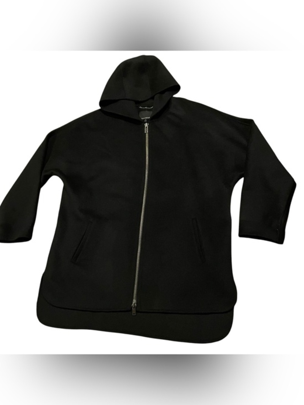 Mens XL Banana Republic Wool Coat Zip Hood Black Jacket Hooded